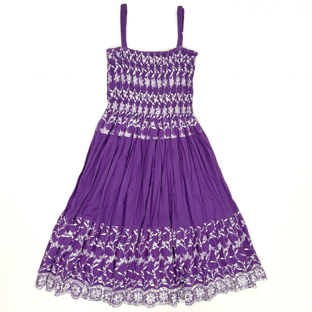 Advance Apparels Midi Dress Smocked Embroidered Sequin OS Purple